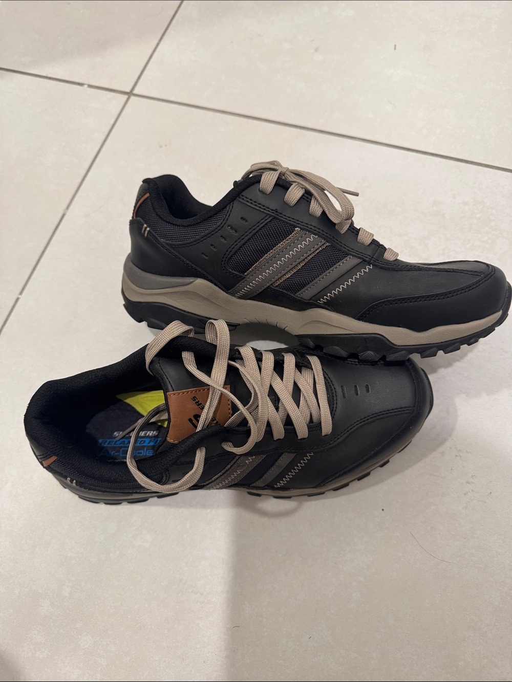 Skechers Men's Black Athletic Sneakers with Taupe Accents